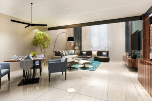 modern dining room and living room with luxury decor