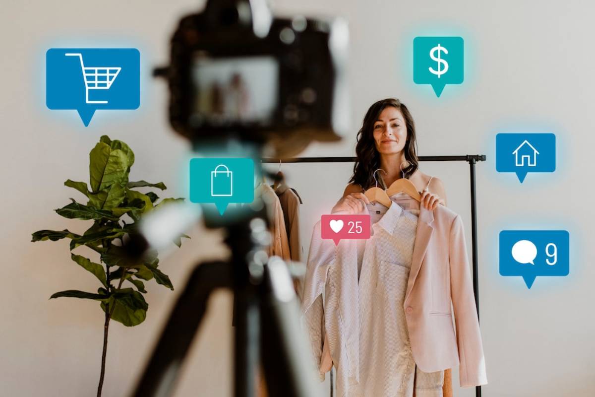 Woman live streaming for online fashion campaign